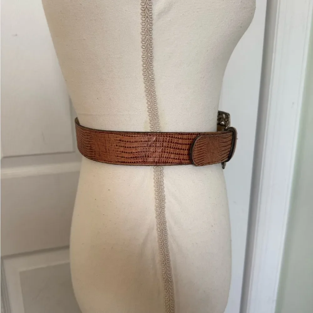 Y2K/90s Geniune Leather Belt with Floral Buckle Cottagecore Bohemian